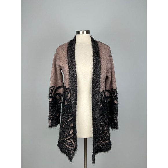 Renuar Womans Open Front Cardigan Duster Blush Black Scroll Print size Small - Picture 5 of 13